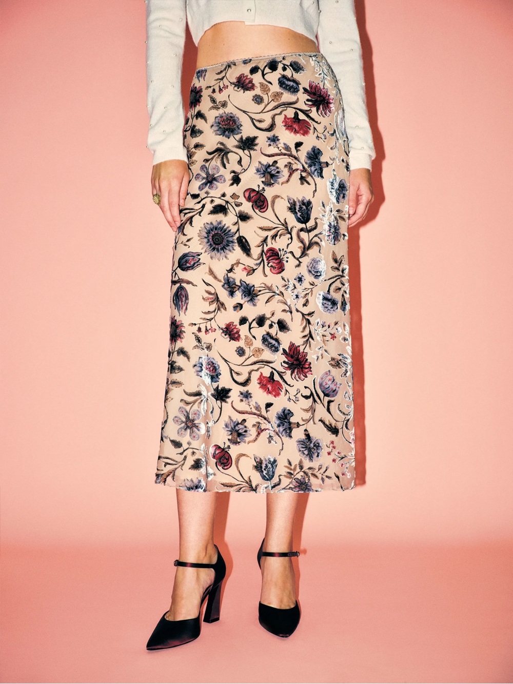 Reformation Layla velvet burnout midi skirt